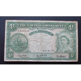 1953- BAHAMAS -4 SHILLINGS -ELIZABETH -BILLETE