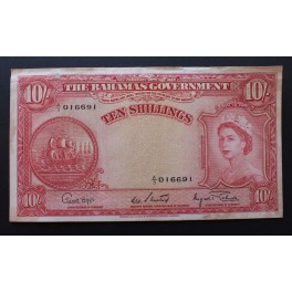 1953- BAHAMAS -10 SHILLINGS - ELIZABETH II 