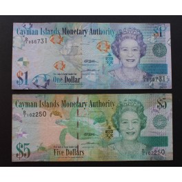 2010- CAYMAN -CAIMAN- 1 -5  DOLLARS - 2 BILLETES - ELIZABETH II