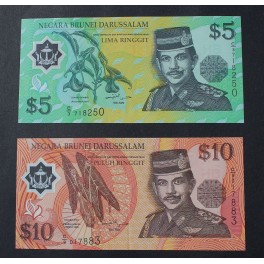 1996-1998- NEGARA BRUNEI - 5-10DOLLARS- 2 BILLETES -SULTAN