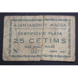 1937- MALDA- LLEIDA - 25 CENTIMS - BILLETE