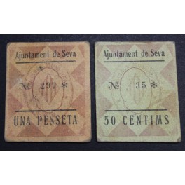 1937- SEVA -BARCELONA - 50 CENTIMS -1 PESETAS - 2 BILLETES
