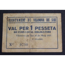 1937- VILANOVA DE SAU - 1 PESETA - BARCELONA