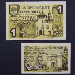 1937- EL VENDRELL -2 BILLETES - TARRAGONA -1 PESETA -25 CENTIMS