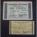 1937- EL VENDRELL -2 BILLETES - TARRAGONA -1 PESETA -25 CENTIMS
