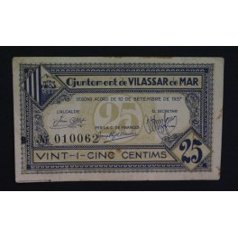 1937- VILASSAR DE MAR - 25 CENTIMS - BARCELONA 
