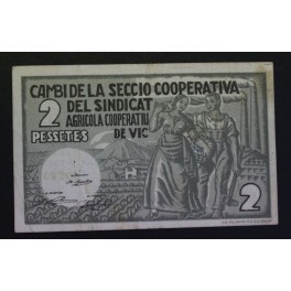 1937-COOPERATIVA AGRICOLA- VIC-2 PESETAS 