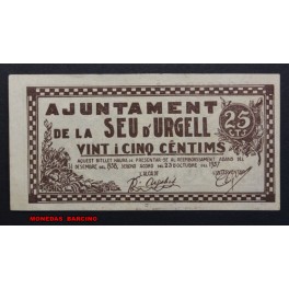 1937- SEU DE URGELL- LLEIDA - 25 CENTIMS -BILLETE