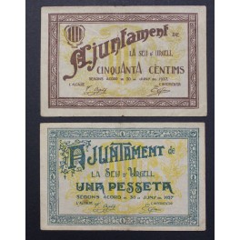 1937- SEU DE URGELL- LLEIDA -2 BILLETES - CENTIMS- PESETAS 