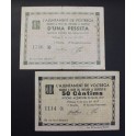 1937- VOLTREGA - 2 BILLETES - BARCELONA - 50 CENTIMS - 1 PESETA