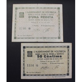 1937- VOLTREGA - 2 BILLETES - BARCELONA - 50 CENTIMS - 1 PESETA