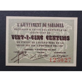 1937- SABADELL - 25 CENTIMOS - BARCELONA 