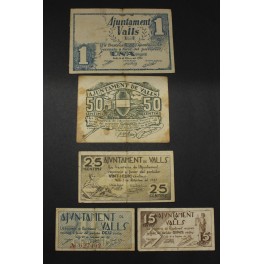 1937- VALLS -5 BILLETES -TARRAGONA- CENTIMS -PESETA