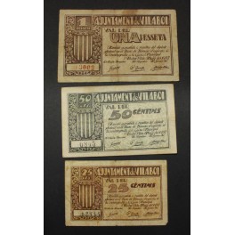 1937- VILABOI - 3 BILLETES - BARCELONA - 25-50 CENTIMOS - 1 PESETA 