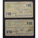 1937- TONA - 2 BILLETES - BARCELONA -  50 CENTIMOS - 1 PESETA 