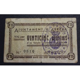 1937- ABRERA - 25 CENTIMOS - BARCELONA - BILLETE