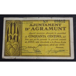1937- AGRAMUNT -50 CENTIMOS - BARCELONA -BILLETE