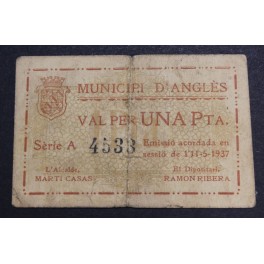 1937- ANGLES- GIRONA - 1 PESETA - BILLETE