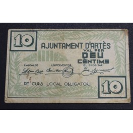 1937- ARTES -10 CENTIMOS - BARCELONA- BILLETE