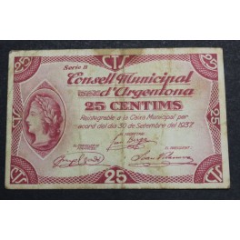 1937- ARGENTONA -25 CENTIMOS - BARCELONA- BILLETE