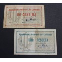1937- AURORA LLU&Ccedil;ANES -2 BILLETES- BARCELONA - 50 CENTIMOS - 1 PESETA