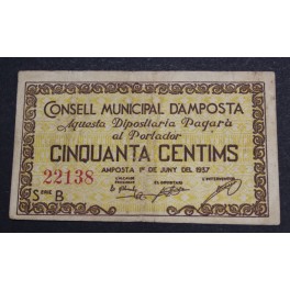 1937- AMPOSTA - 50 CENTIMS - TARRAGONA