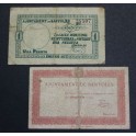 1937- BANYOLES - 2 BILLETES - GIRONA - 50 CENTIMS -1 PESETA