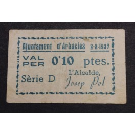 1937- ARBUCIES -10 CENTIMOS - GIRONA - BILLETE