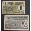 1937- LA BISBAL - 2 BILLETES - GIRONA - 50 CENTIMOS - 1 PESETA