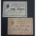 1937- BALENYA - 2 BILLETES - BARCELONA - 50 CENTIMOS - 1 PESETA
