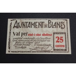 1937- BLANES - 25 CENTIMOS - GIRONA - BILLETE