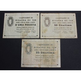 1937- BISAURA DE TER- 3 BILLETES- GIRONA - 25-50 CENTIMS - 1 PESETA