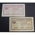1937- BELLSERRAT- 2 BILLETES - BARCELONA - 50 CENTIMOS - 1 PESETA