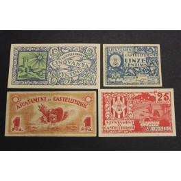 1937- CASTELLTERSOL- 4 BILLETES - BARCELONA - 15-25-50 CENTIMOS - 1 PESETA