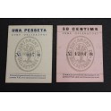 1937- CALLDETENES - 2 BILLETES - BARCELONA - 50 CENTIMOS - 1 PESETA