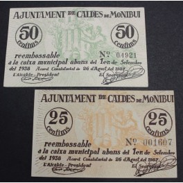 1937- CALDES DE MONTBUI- 2 BILLETES- BARCELONA - 25 - 50 CENTIMOS 