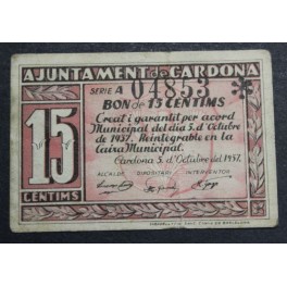1937- CARDONA - 15 CENTIMOS- BARCELONA - BILLETE 