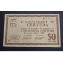 1937- CERVERA - 50 CENTIMOS - LLEIDA - BILLETE