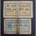 1937- FOIXA - 2 BILLETES - GIRONA - 50 CENTIMOS - 1 PESETA