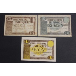 1937- FRANQUESES - 3 BILLETES - BARCELONA - 25-50 CENTIMOS - 1 PESETA