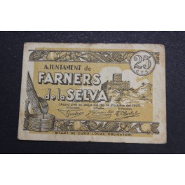 1937- FARNERS de la SELVA - 25 CENTIMOS - GIRONA - BILLETE
