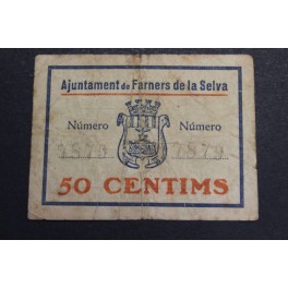 1937- FARNERS de la SELVA - 50 CENTIMOS - GIRONA - BILLETE