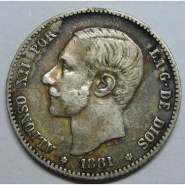 1881 - ALFONSO XII -1 PESETA - ESPA&Ntilde;A- PLATA