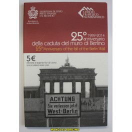 2014-MURO BERLIN - 5 EUROS - SAN MARINO -PLATA