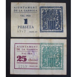 1937-GARRIGA - 25 CENTIMOS-1 PESETA - BARCELONA - 2 BILLETES