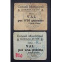 1937- LLORIANA  DE TER - 2 BILLETES - BARCELONA - 50 CENTIMOS - 1 PESETA