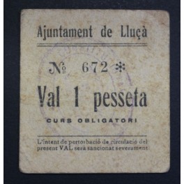 1937- LLU&Ccedil;A - 1 PESETA - BARCELONA  - BILLETE