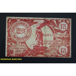 1937- MALGRAT - 25 CENTIMOS - BARCELONA - BILLETE