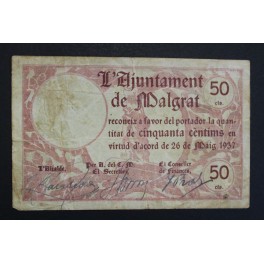 1937- MALGRAT - 50 CENTIMOS - BARCELONA - BILLETE