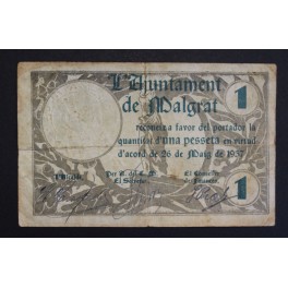 1937- MALGRAT - 1 PESETA - BARCELONA - BILLETE